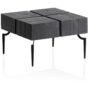 Wohnling Salontafel Mango massief hout 60x60x40 cm vierkant met metalen frame, kleine banktafel kubusvorm, woonkamertafel, bank, modern, koffietafel, kubus, zwart