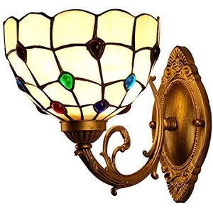 Wandlamp In Tiffany -Stijl, 7,8 Inch Edelstenen Luxueuze Gebrandschilderde Glazen Raam Armaturen Voor Slaapkamer, Badkamer, Interieur Gang