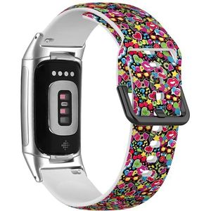 RYANUKA Zachte sportband compatibel met Fitbit Charge 5 / Fitbit Charge 6 (kleurrijke heldere trendy pop-art) siliconen armband accessoire, Siliconen, Geen edelsteen