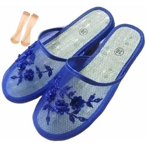 Chinese Mesh Slippers Voor Vrouwen, Vrouwen Bloemen Kralen Ademende Mesh Chinese Slippers Voor Vrouwen (Color : Blue, Size : 40 EU)