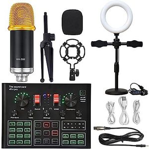 Geluidskaartset, Professionele Studio Condensator Microfoon Bundel WXH1000 Mic Kit Met Live Geluidskaart Draadloze Karaoke(Gold BM900 LED)