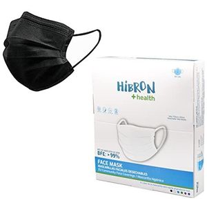 50 zwarte wegwerpmaskers, goedgekeurd volgens CWA 17553:2020