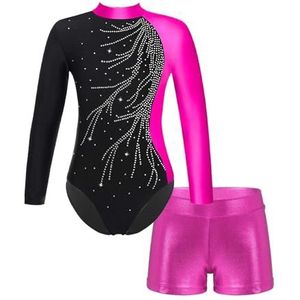 OZLCUA Turnpakjes voor kinderen, meisjes, turnpakjes met lange mouwen en shorts, danskleding, sets voor yoga, unitard, jumpsuit, kinderen, balletdansoutfits, balletpakje, Rosé, 8 130