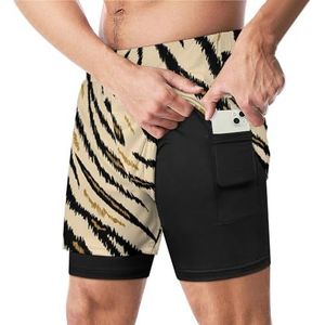 Tijgerhuid Patroon Grappige Zwembroek met Compressie Liner & Pocket Voor Mannen Board Zwemmen Sport Shorts