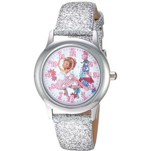 Disney Girls Fancy Nancy Stainless Steel Analog-Quartz Watch with Leather Strap, Silver, 13.5 (Model: WDS000599)