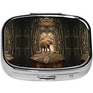 Sculptuur Olifant Vierkante Pillendoos, Pil Dispenser Doos Kabeljauw Lever Olie Doos Vitamine Pil Doos