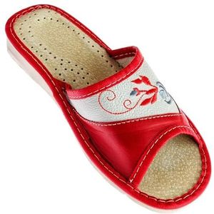 APREGGIO Dames lederen pantoffels stijlvol handgemaakt massief rubberen zool comfortabel zacht 100% natuurlijk product, Rood, 40 EU