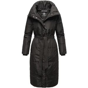Navahoo Mirenaa Winterjas voor dames, warme gewatteerde jas, extra lang met riem, S-XXL, zwart, M