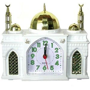 TFTC Moskee-vormige wekker batterij moskee klok speelt islamitische moslim Azan oproep tot gebed + bel wit groen blauw roze kiezen enkele paar of 4 Pack (wit)