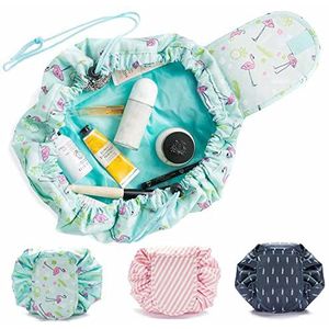 Kosmetische Zak, Kosmetische Zak Snel Make-Up Zakje Make-up Zakje Toiletartikelen met Trekkoord (Turquoise Flamingo's)