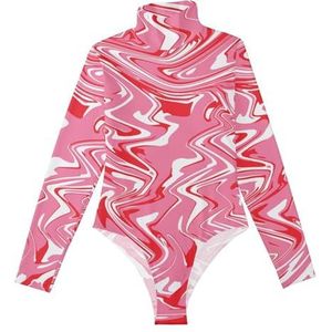 LI ZHI XIN Bodysuits voor dames, lange mouwen, eendelige jumpsuit met hoge hals, coltrui, turnpakje, top voor meisjes, dans, workout, fitness, bodysuit, artistiek, graffiti-patronen, rood-wit