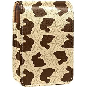 Make-up Lipstick Case voor Buiten Bruin Pasen Konijn Draagbare Lippenstift Organizer met Spiegel Dames Mini Make-up Tas Neemt Tot 3 Lippenstift