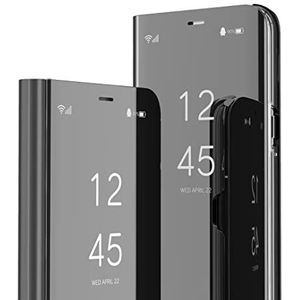 COMAKU Mirror Folio Case voor Xiaomi Poco X5 Pro, Premium Smart View Cover met Clear Time Window - Zwart