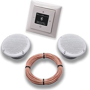 Busch Jäger 8217U-101 DAB+ Bluetooth inbouwradio, DAB BT 8217 U – 101 alpinewit, complete set Balance SI + 2 x plafondluidsprekers, voor vochtige ruimtes, badkamer + 20 m luidsprekerkabel 2 x 0,75 mm²