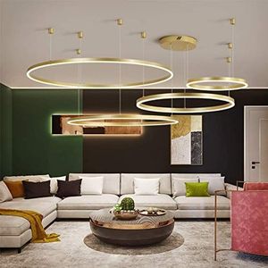 LED Hanglamp Woonkamer Lamp Kroonluchter Dimbaar Met Afstandsbediening Hanglampen Moderne Eettafellampen Aluminium Rond Acryl Verlichting Plafond,Gold,4laps40+60+80+100cm