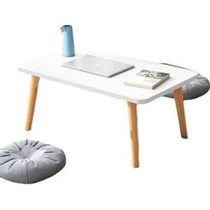 Houten opvouwbare salontafel rechthoek, vloerzit lage tafel kleine ruimte minimalistische Japanse Tatami kamer, geschikt voor studie, werk, lezen,Wit,70cm