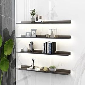Floating Wall Shelves, Wall-mounted Lighting Fixtures Black Rectangular Indoor Display Shelf Wall Lamps Can Light Up Your Room Very Convenient And Beautiful (Color : Noir, Size : 80x20x6cm)