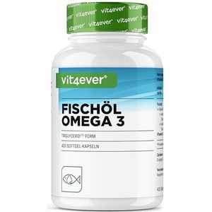 vit4ever Omega 3 hooggedoseerd - 420 capsules met 4000 mg visolie per dagdosering met EPA & DHA in hoogwaardige triglyceriden-vorm - Gezuiverd en uit duurzame visserij