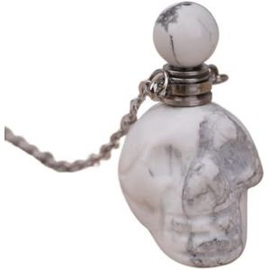 Gemstone Skull Head Perfume Bottle Pendant For Women Hand Carved Crystal Skull Figurine Essential Oil Necklace Gift (Color : Gold_White Turquoise)