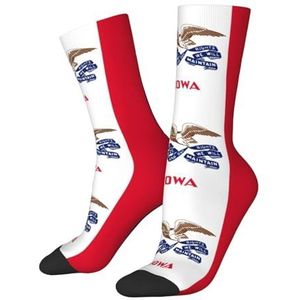Evengigy Iowa staat vlag grappige sokken gekke mode cool gepersonaliseerde zachte crew sokken voor mannen vrouwen unisex, Wit, One size