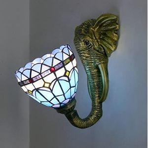 Tiffany Stijl Wandlamp, Retro Olifant Stijl Basis, Creatieve Verlichting Gekleurde Glazen Wandlamp, Gekleurde Glazen Wandlamp, Trap Kamer Hotel