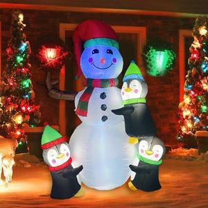Kerstsneeuwmandecoraties, 5,9Ft LED-Verlichting Kerstsneeuwman En Pinguïn Opblaasbaar Standbeeld Opblaasdecoratie Voor Buitentuin Kerstornamenten Cadeau