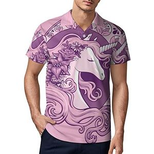 Roze Eenhoorn Slaap Heren Golf Polo-Shirt Zomer Korte Mouw T-Shirt Casual Sneldrogende Tees XL