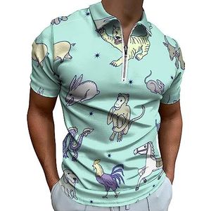 Poloshirt met Chinese dierenriem voor mannen, casual T-shirts met ritssluiting en kraag, golftops, slim fit