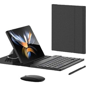 Verstelbaar draadloos toetsenbord + S Pen + muis + opvouwbaar lederen hoesje voor Samsung Galaxy Z Fold 4 / Fold 3 (strepen)