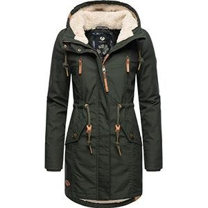 Ragwear Warme winterparka voor dames, met teddybont-capuchon, Elsie XS-5XL, Dark Olive22, XL