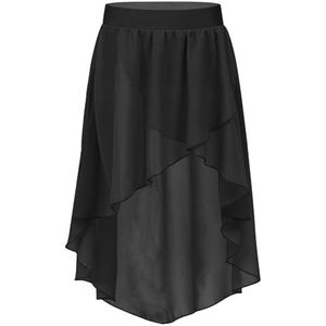 UBOHUZ Chiffon rok voor kinderen, meisjes, voor ballet, jazzdans, studio, praktijk, optredenskostuum, hoog-laag elastische tailleband, lyrische danskleding voor vrouwen, Zwart, 16