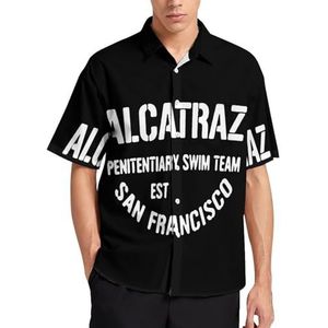 Alcatraz Penitentiary Swim Team San Francisco Zomer Heren Shirts Casual Korte Mouw Button Down Blouse Strand Top met Zak M