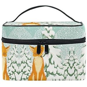 Fox Tree Winter Groene Cosmetische Tas Organizer Rits Make-up Zakken Pouch Toilettas Case Voor Meisje Vrouwen