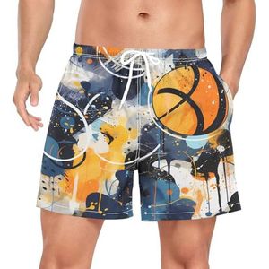 Wzzzsun Abstracte Aquarel Basketbal Bal Mannen Zwembroek Board Shorts Sneldrogende Trunk met Zakken, Leuke mode, XL