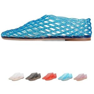 OKESYO Mesh ballerina's voor dames, jelly schoenen voor dames, ballerina's platte schoenen damesschoenen, zomer visnet platte sandalen, zachte zool, brede teen, blauw, 36 EU