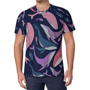 Sea Whales T-shirt met korte mouwen voor heren, casual T-shirt met ronde hals, modieus zomertops