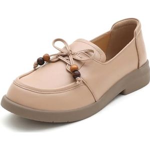 Sekiueo Dames Loafers Leren Instappers Lichtgewicht Lage Hak Wandelschoenen Werkschoenen Casual Oxford-Schoenen,Beige b,33 EU