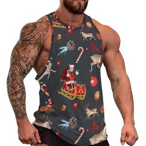 Kerst Kerstman Heren Tank Top Grafische Mouwloze Bodybuilding Tees Casual Strand T-Shirt Grappige Gym Spier