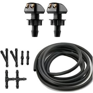 Voorruit Ruitenwissersproeier 1 set universele ruitenwissersproeiers voor auto's, 39,37 inch slang, 6 connectoren, 2 sproeiers met twee gaten