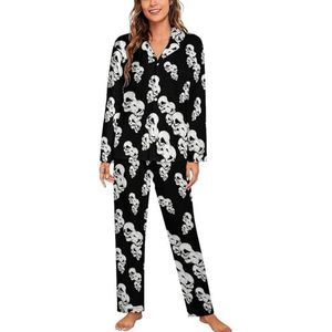Warp Skulls Lange Mouwen Pyjama Sets Voor Vrouwen Klassieke Nachtkleding Nachtkleding Zachte Pjs Lounge Sets