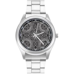Zwarte Mandala Paisley Klassieke Heren Horloges voor Vrouwen Casual Mode Zakelijke Jurk Horloge Geschenken