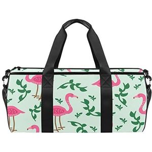 Groene Appels Patroon Reizen Duffle Bag Sport Bagage met Rugzak Tote Gym Tas voor Mannen en Vrouwen, Flamingo groene tropische bladeren patroon, 45 x 23 x 23 cm / 17.7 x 9 x 9 inch