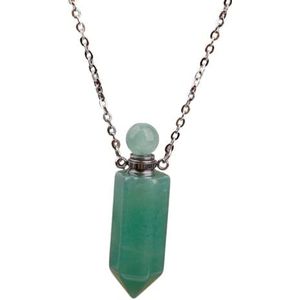 Crystal Perfume Bottle Healing Chakra Gemstones Pendant Necklace Women Roses White Crystal Essential Oil Jewelry (Color : Green Adventurine)
