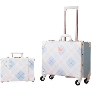 Reiskoffer op wielen Set Retro 18 inch trolleybagagetas Dames handbagage handtas reistas (Color : Blue Wind Chime Set, Size : 18 inch set)