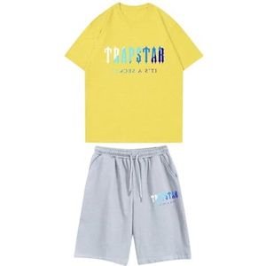 Trapstar kinder T-shirt met korte mouwen herensportpak,2-delige joggingbroek van trapstar-katoen met korte mouwen,100-160,jongen,deerntje,Zomer casual trainingspak(Color:13,Grootte:160(child))