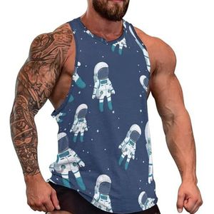 Astronaut And Star Tanktop voor heren, grafische mouwloze bodybuilding-T-shirts, casual strand-T-shirt, grappig sportschool-spierweefsel