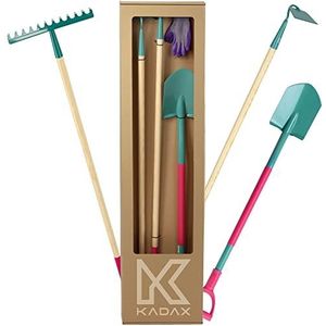 KADAX Tuingereedschapsset, 4-delige set, metalen spade, hark en hak, tuingereedschap voor dames, inclusief handschoenen, tuingereedschap