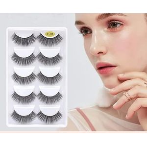Valse wimpers, 5 paar 3D nepwimpers van imitatienerts, handgemaakte dramatische dikke gekruiste cluster valse wimpers, zwart, natuur, pluizig, lang, zacht, herbruikbaar (F13)