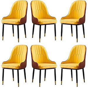 GEIRONV Lounge stoel set van 6, moderne eenvoudige woonkamer slaapkamer keuken hotel receptie stoel PU Lederen eetkamerstoelen Eetstoelen (Color : Yellow)
