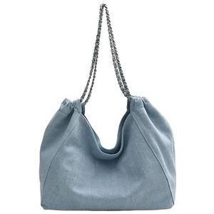 Handtas met grote ketting, damestas, denim effen kleur boodschappentas met grote capaciteit, draagtas (Color : Dark Blue, Size : 52x28x18cm)